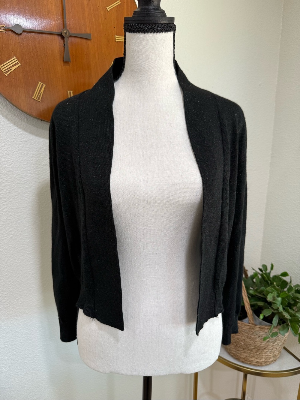 Calvin Klein Black Metallic Sparkle Open Front Cardigan Sweater